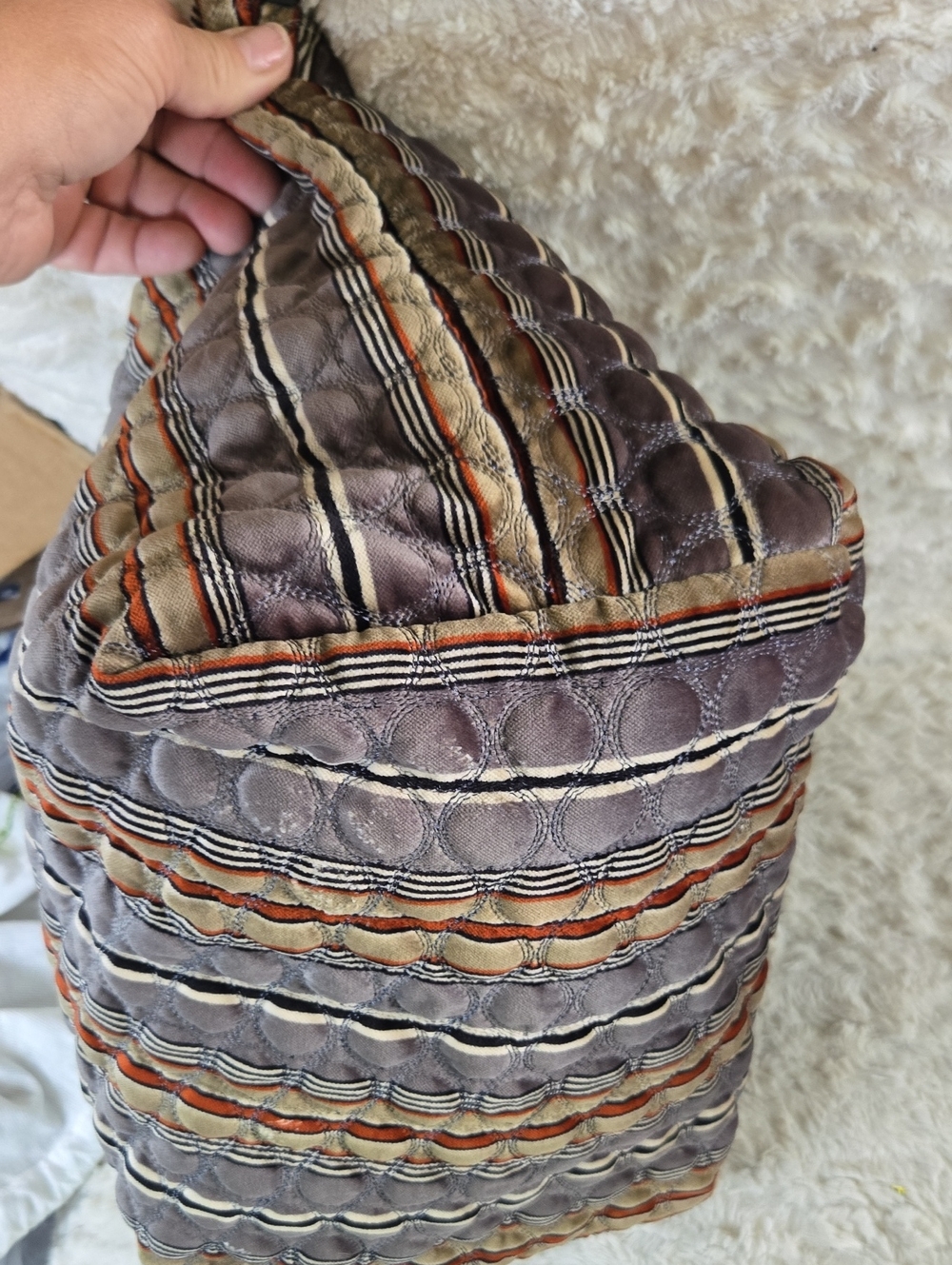 Longchamp Quilted Striped Tote in Grey, Brown and Black With Charm And Dustbag - Picture 6 of 12